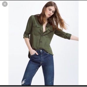 Zara Women Premium Denim Collection Military Shirt